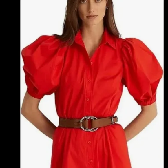 Cotton-Blend Puff-Sleeve Midi Dress